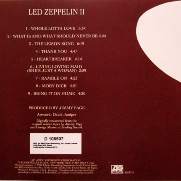 led zeppelin 2 1994 remastered bmg club cd - zoso jimmy page heartbreaker coda - Picture 5 of 5